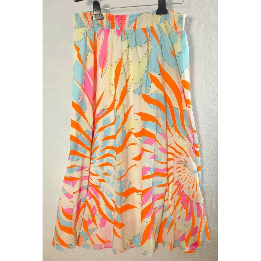 Maeve Anthropologie Maxi Skirt XL Multicolor Tropical Print Cotton Smocked Waist - Picture 11 of 15